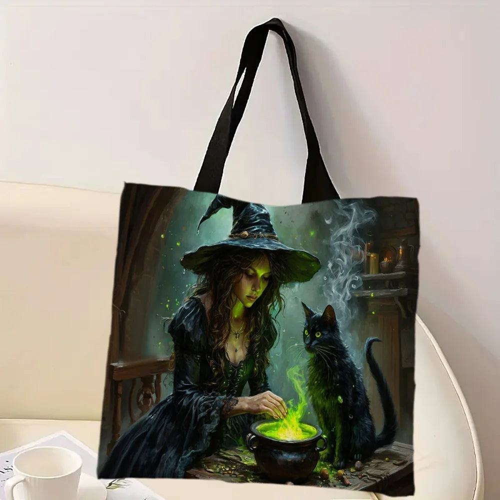 Witchcraft-Themed Handbag Shopping Bag Adorable Bags for Outdoor Travel Shoulder Large Capacity Tote Bags Halloween Magic Gift