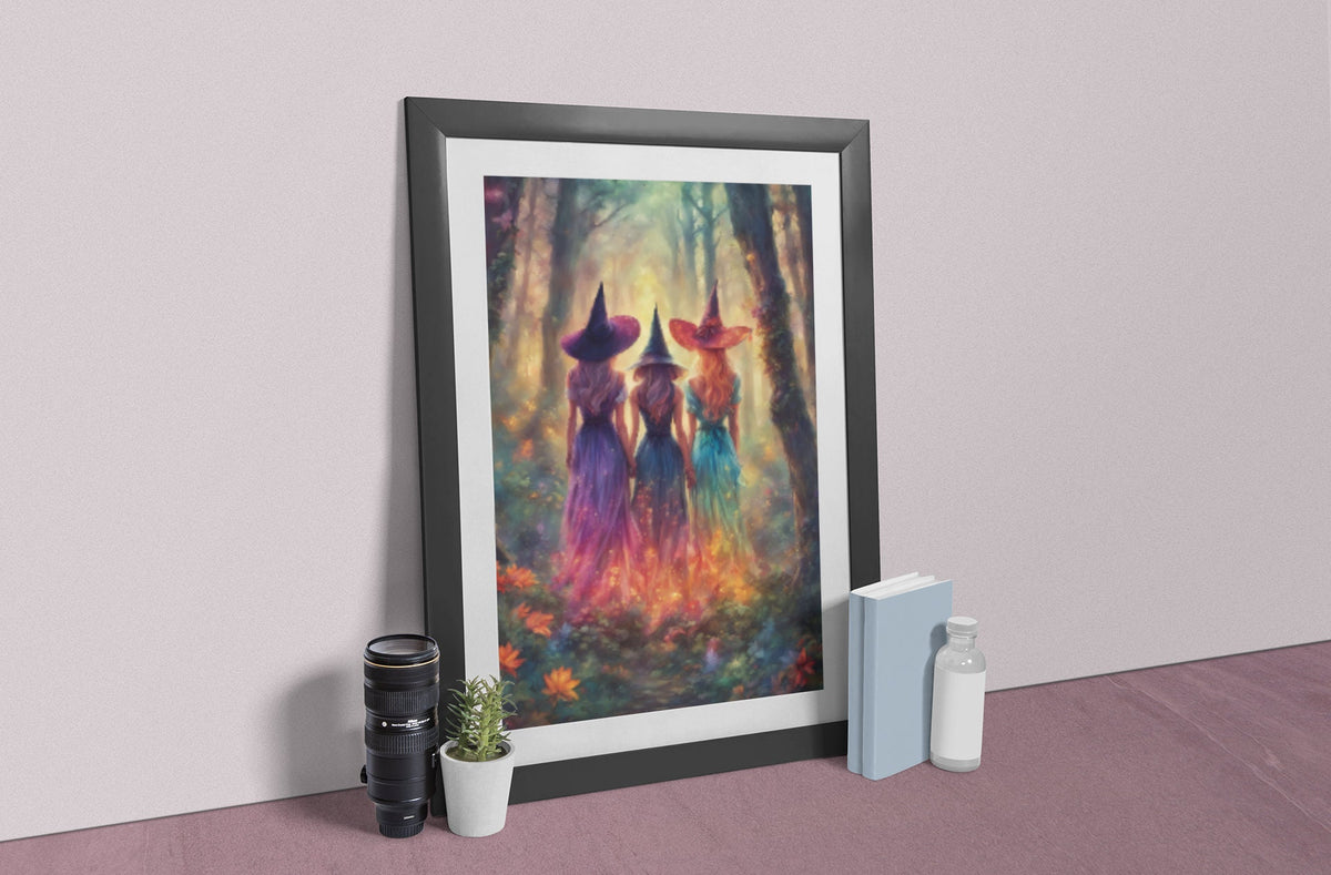 Enchanting Witches Coven Canvas Art Print: Mystical Forest Decor