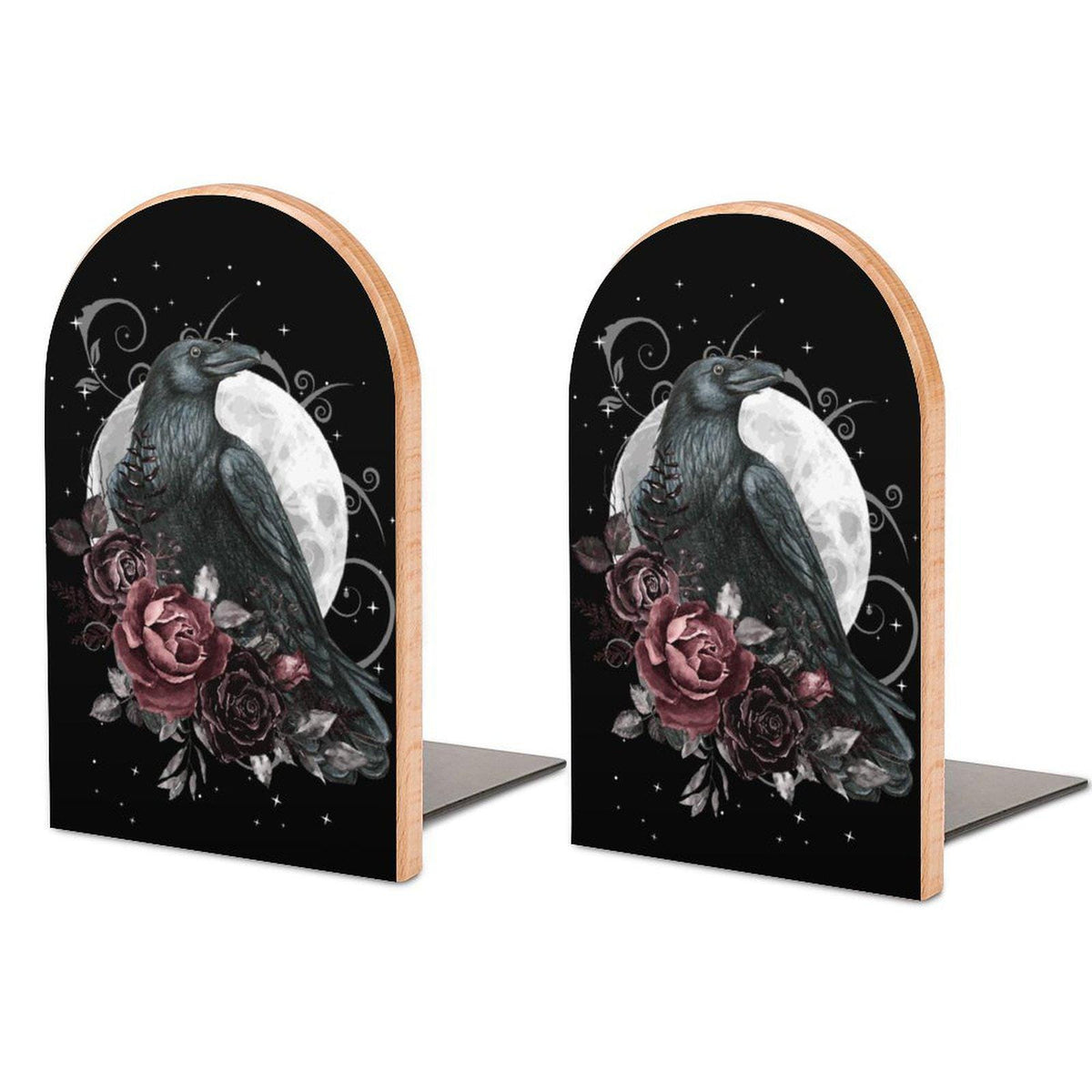 Cottagecore Crow Bookends: Witchy Occult Decor - The Raven