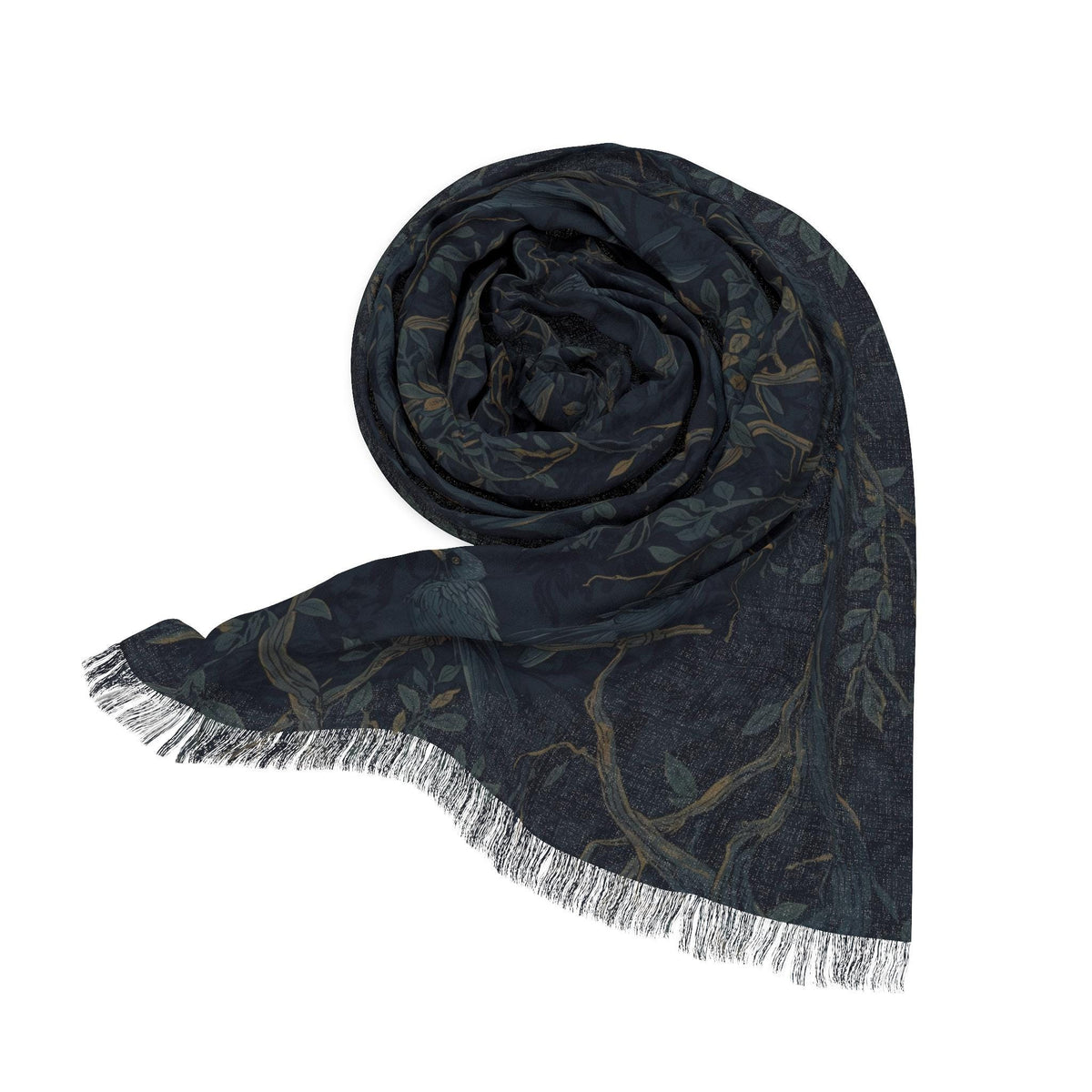 Crows in Flight Lightweight Scarf, Butterflies and Raven Floral Print Wrap