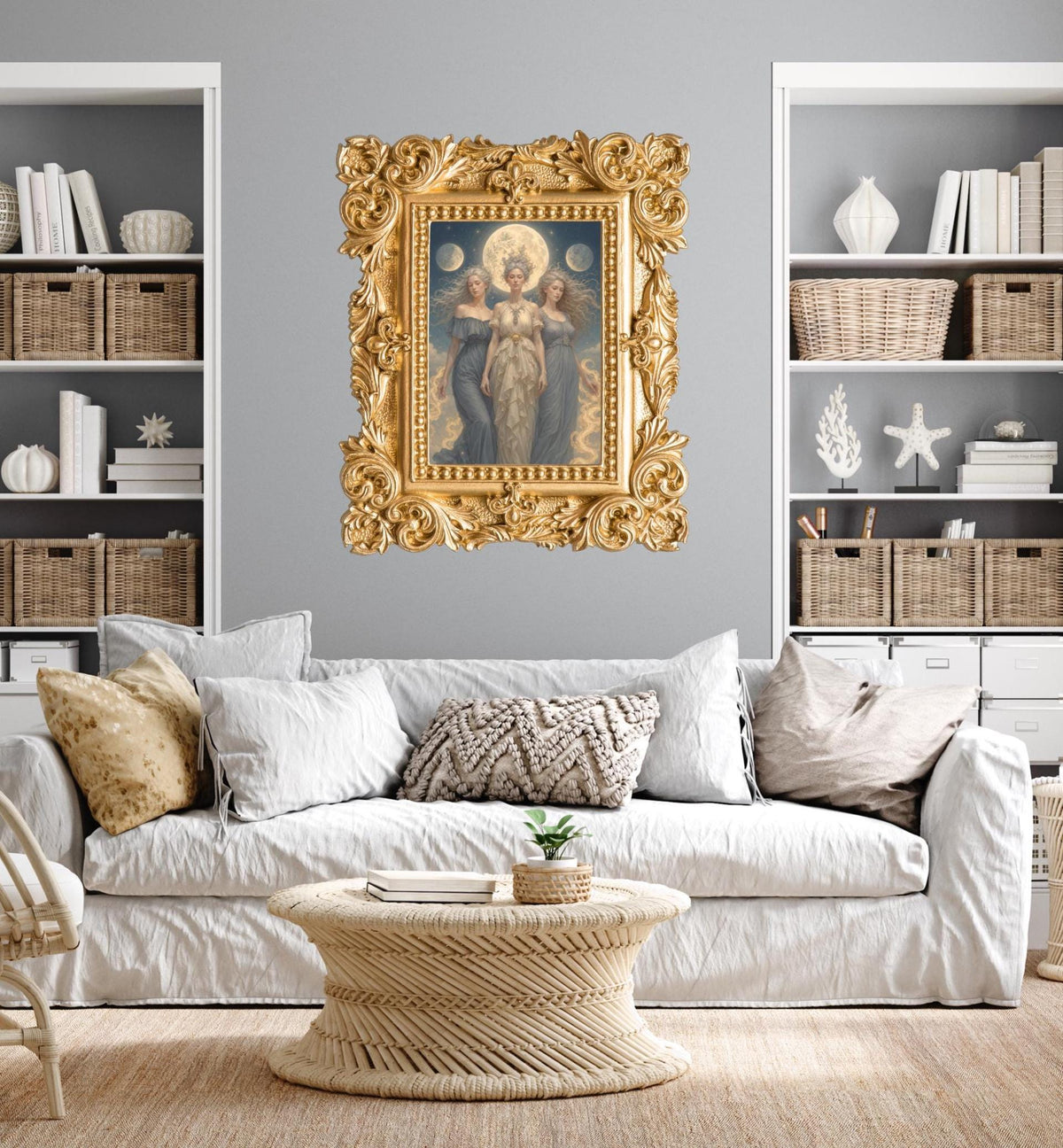 Hekate Witch Gift for Bestie 5th Anniversary Gift Triple Moon Goddess Painting Canvas Greek Mythology Aphrodite Hades Hermes Art Nouveau