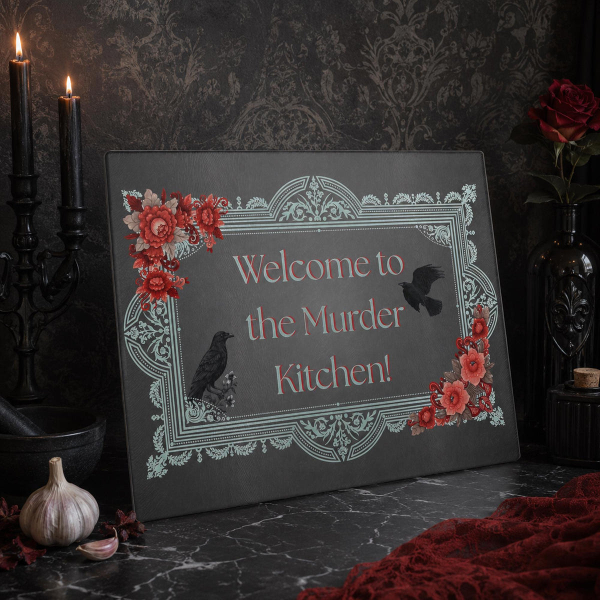 Halloween Cutting Board Kitchen Glass Chopping Board For Haunted Mansion Whimsigoth Edgar Allan Poe Fall Hosting Decor BF Going Away Gift