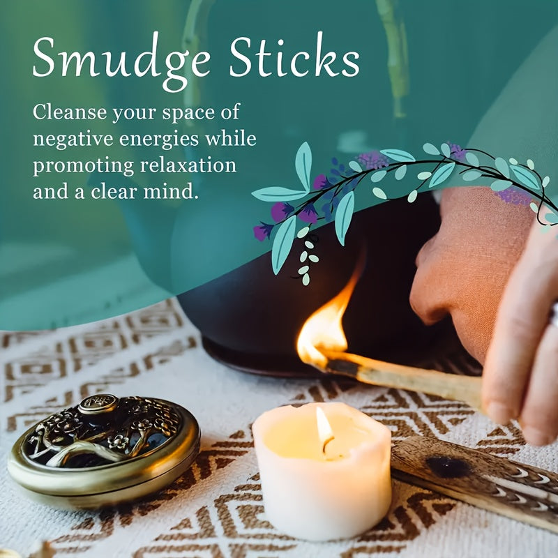 Home Cleaning Incense Set With White Sage, Holy Wood, Abalone Shell And Stand