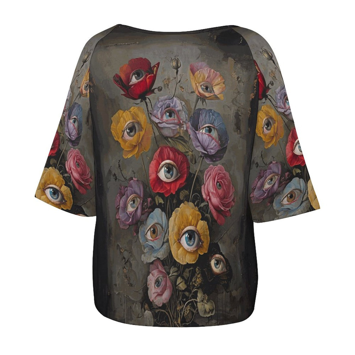 Floral Eyes Off the Shoulder Half-Sleeve T-shirt - Gothic Clothing