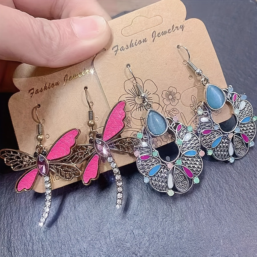 20 Pairs/Pack Vintage Gemstone Inlaid Alloy Boho Earrings