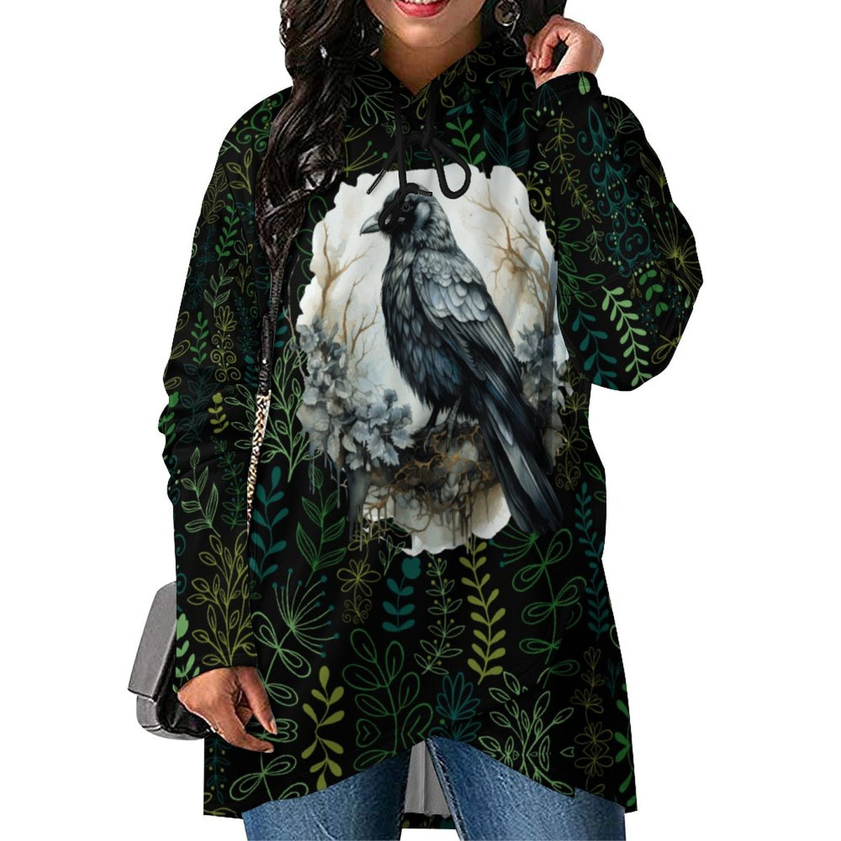 230gsm Poncho-style Long Sleeve Women Hoodie with Irregular Hem DS001 (All-Over Printing)