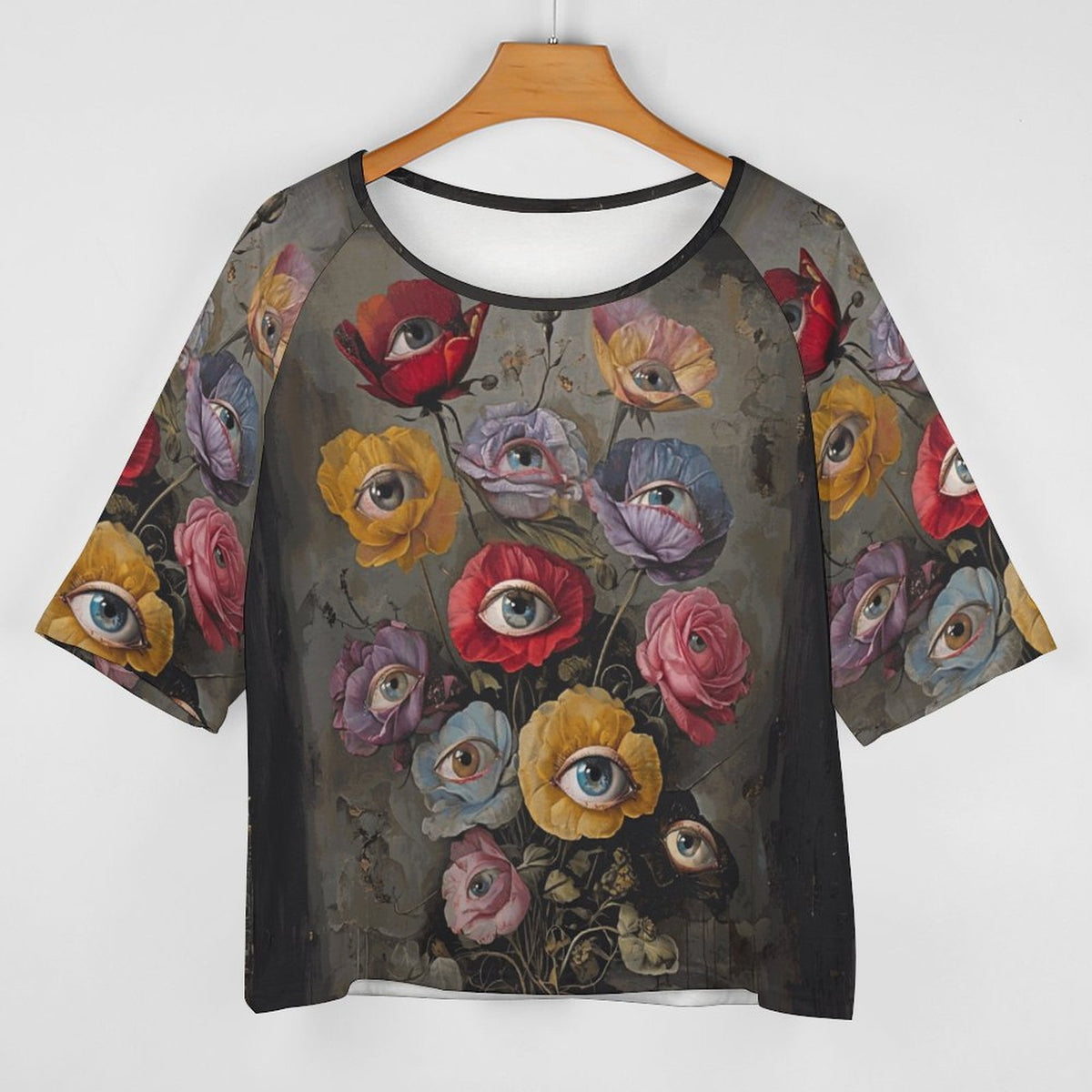 Floral Eyes Off the Shoulder Half-Sleeve T-shirt - Gothic Clothing