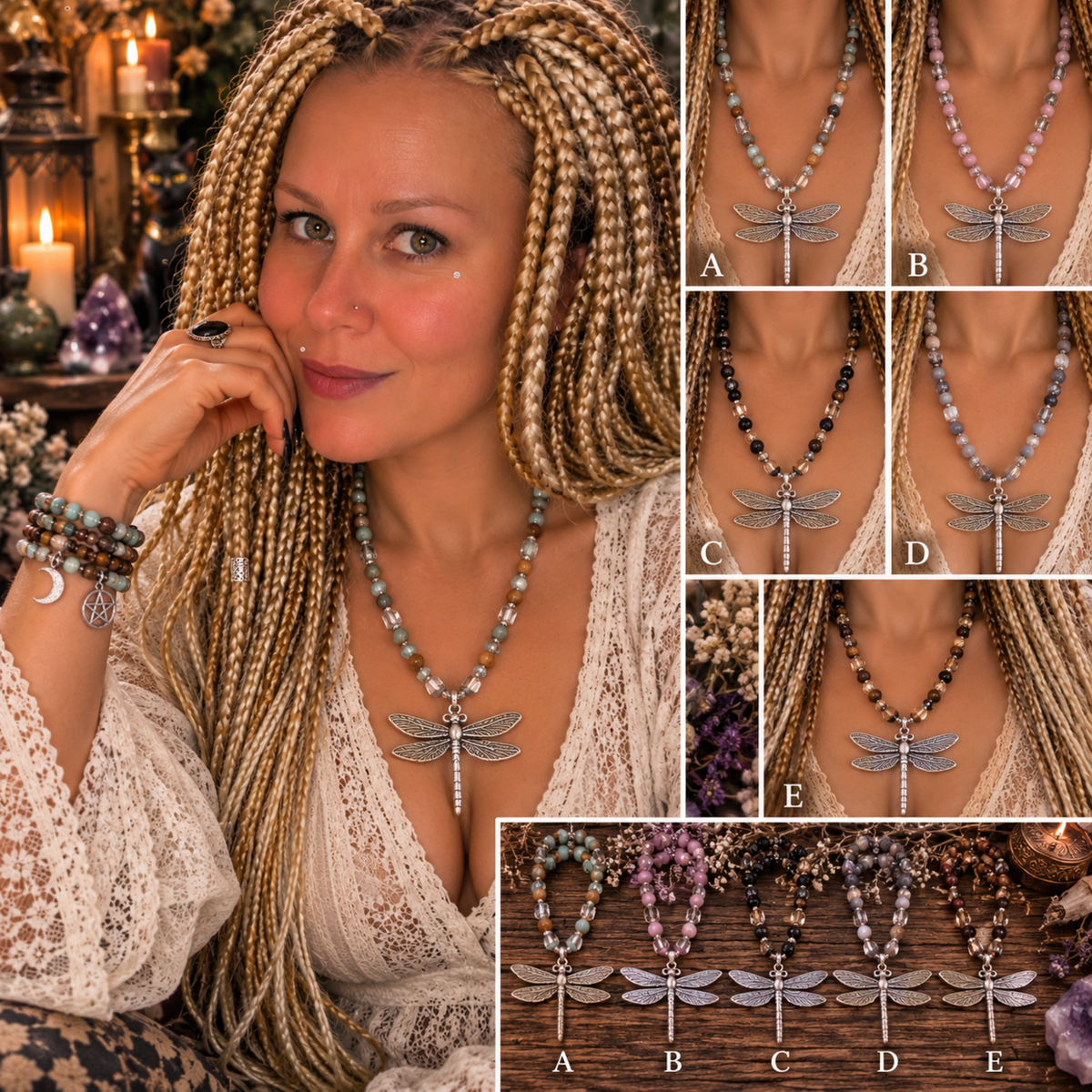 Bohemian Dragonfly Stone Necklace, Practical Magic Collection!