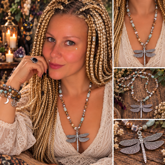 Bohemian Dragonfly Stone Necklace, Practical Magic Collection!