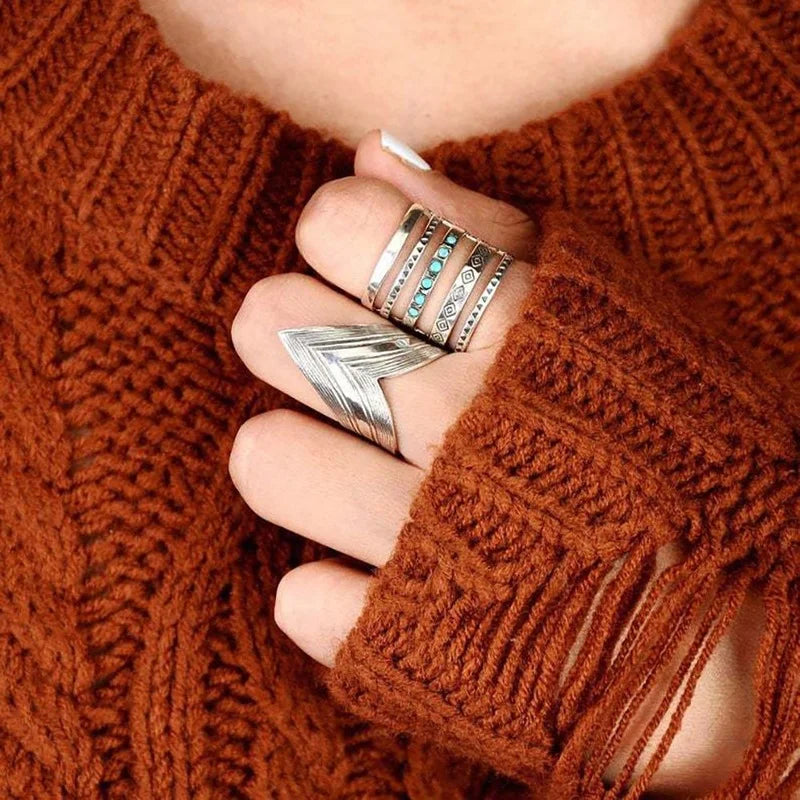 Vintage Bohemian 925 Sterling Silver Multilayer Turquoise Ring - The Witchy Gypsy