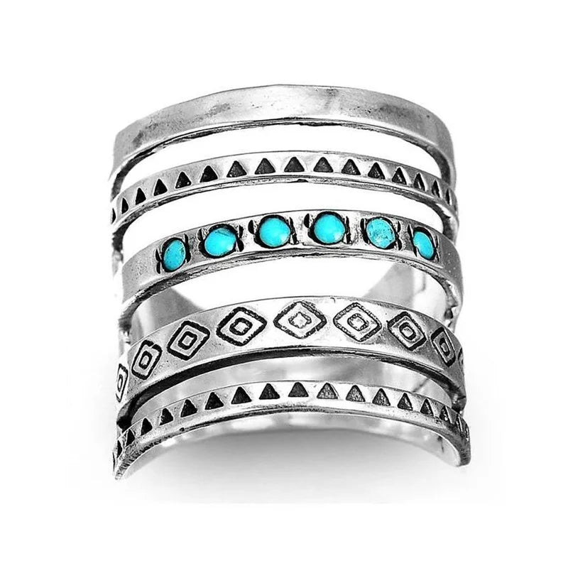 Vintage Bohemian 925 Sterling Silver Multilayer Turquoise Ring - The Witchy Gypsy