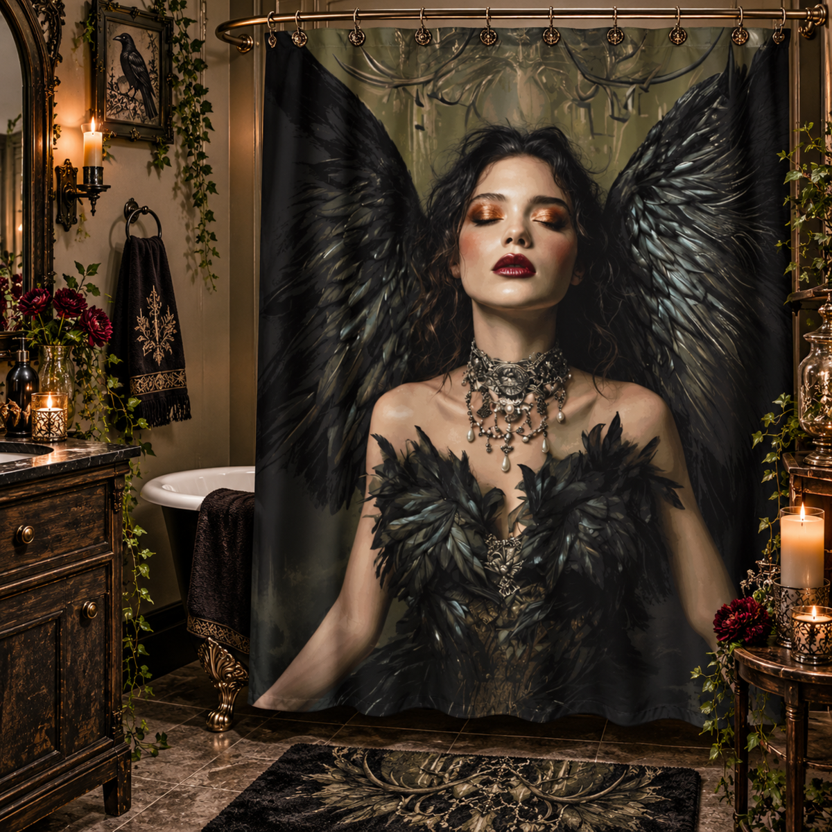 Goddess Lilith Shower Curtain: Witchy Whimsigoth Bathroom Decor