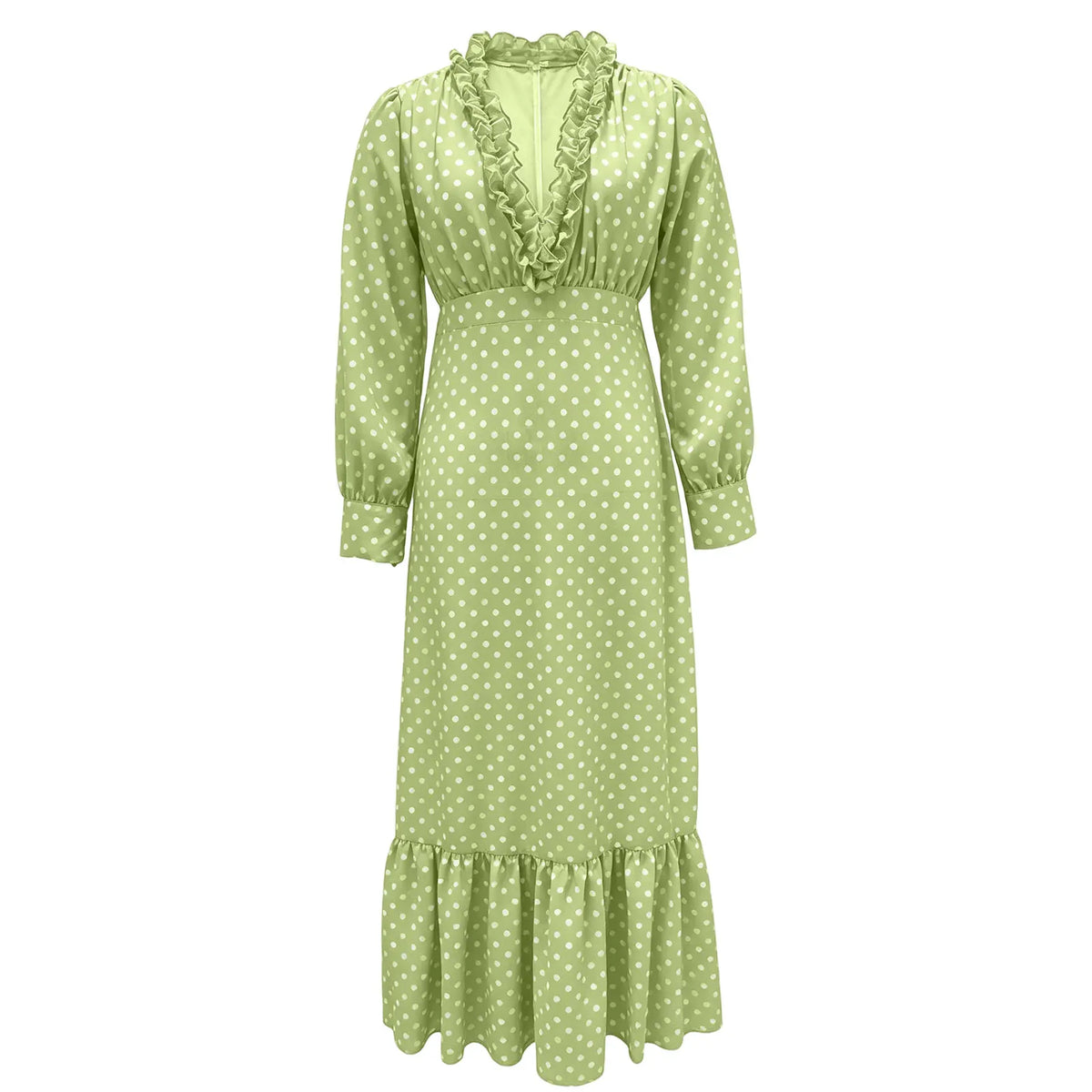 Polka-Dot Ruffle Maxi Dress with Puff Sleeves