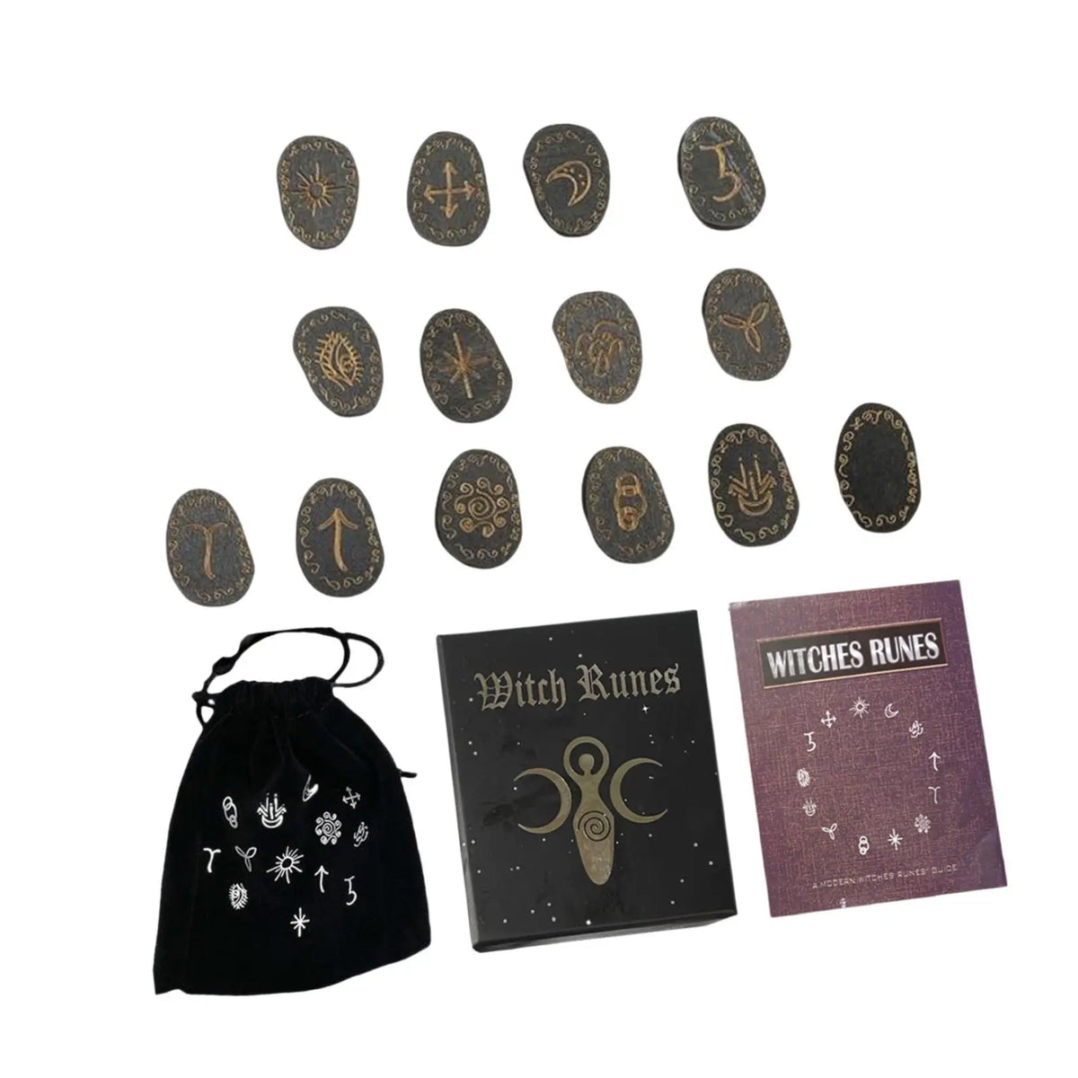 Witch Rune Stone Set with Storage Bag Rune Symbol Gift Home Decoration Party Favor Guide Book for Beginners Witchcraft Pagan