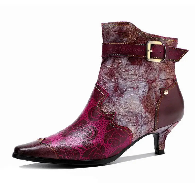 Johnature Genuine Leather Boots, Cloth Pointed Toe Zip 2025 New Handmade