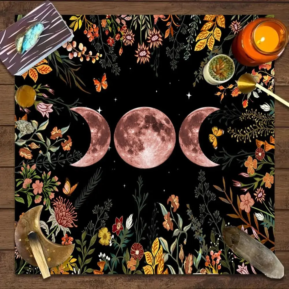 Fashion Moonlight Flower Tarot Card Table Cloth Floral Altar Card Mat Rose Decorative Card Mat