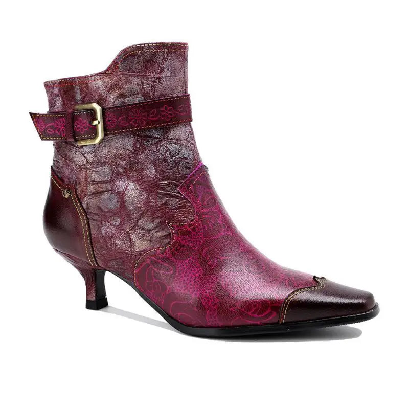 Johnature Genuine Leather Boots, Cloth Pointed Toe Zip 2025 New Handmade