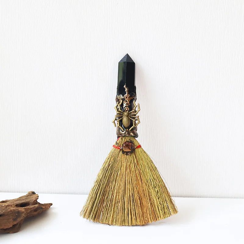 Wiccan Mini Witch Broom with Natural Crystal Point