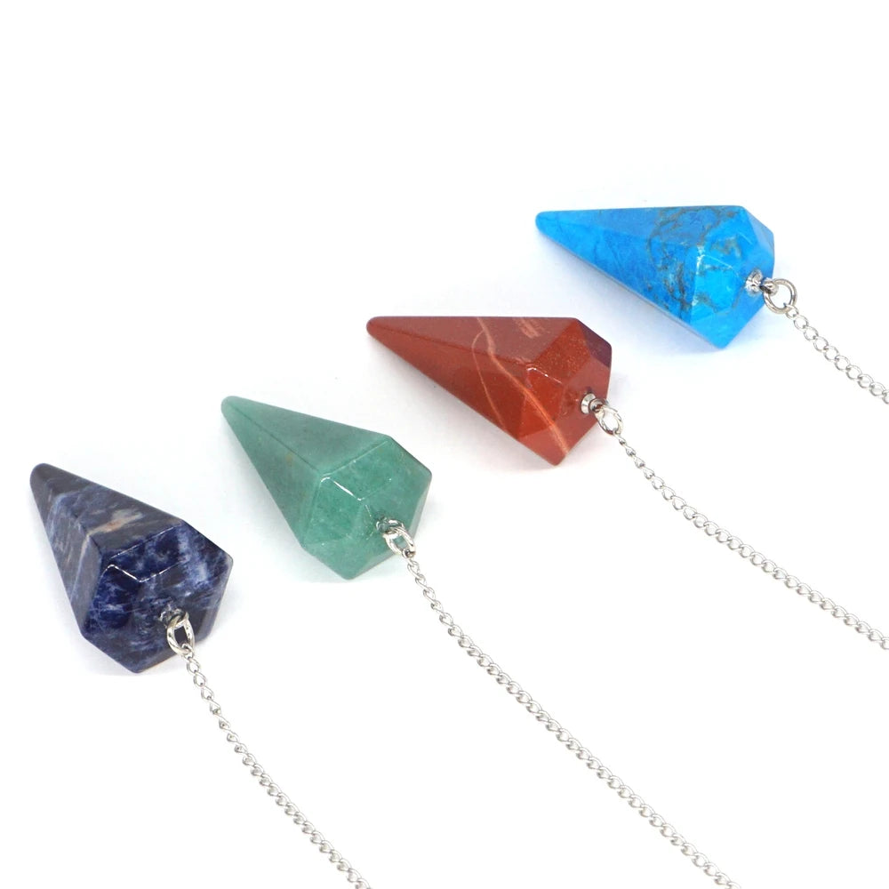 Pyramid Pendulum Natural Gemstone Chain Chakra Amulet Pendant Jewelry Reiki Healing Crystal Witchcraft Supplies Decor Ornaments