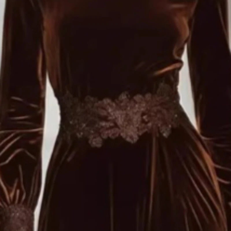 High-Neck Lace Maxi Dress with Long Sleeves