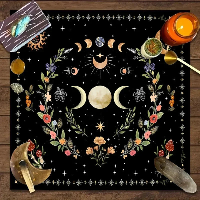 Celestial Tarot Altar Cloth – Moon Phases & Stars