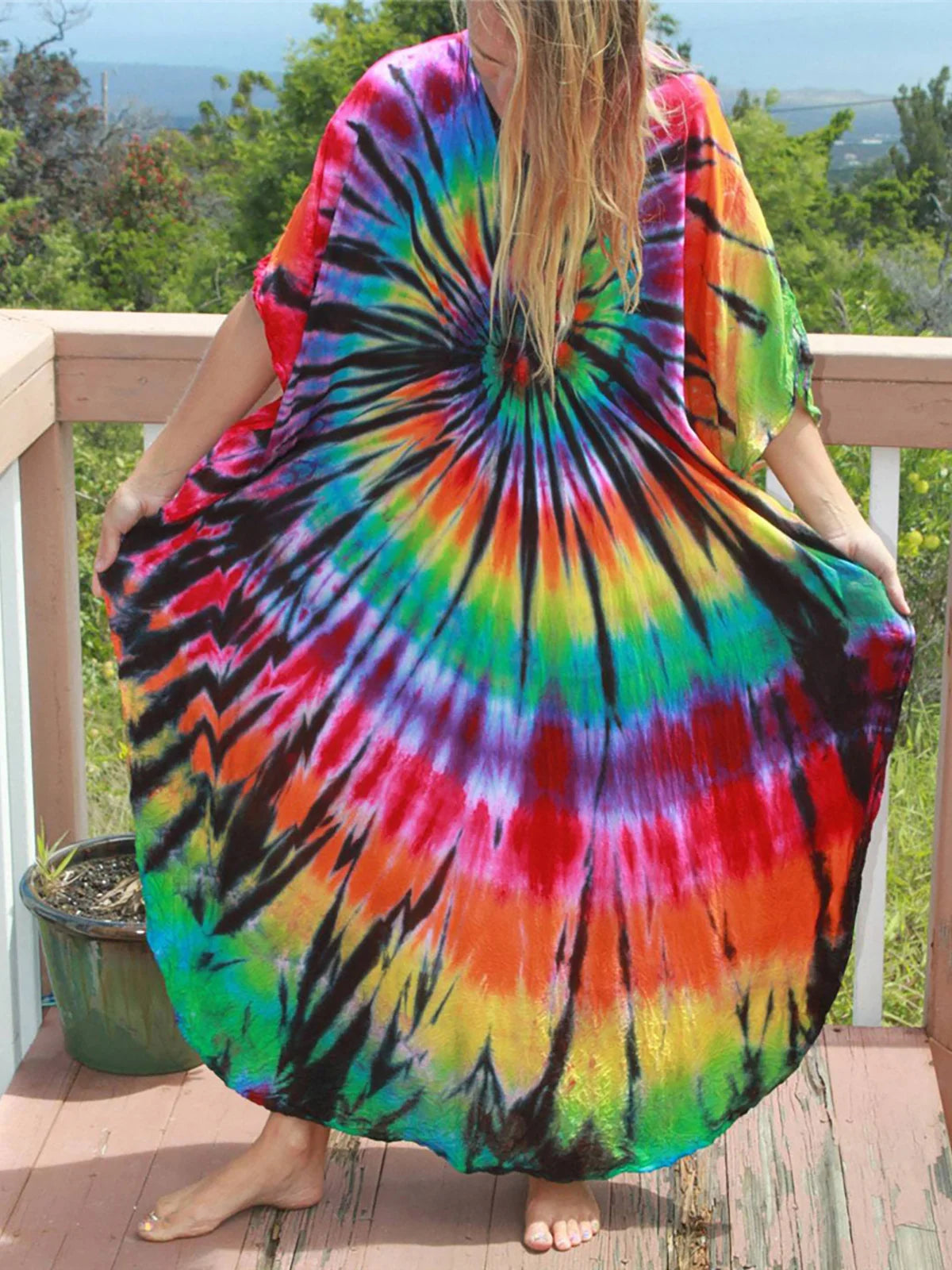 Bohemian Tie Dye Tunic Beach Cover Up