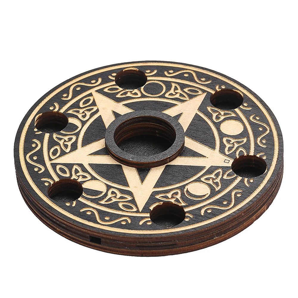 Wooden Pentacle Crystal Ball & Candle Display Stand – 7-Star Witchcraft Divination Altar Base