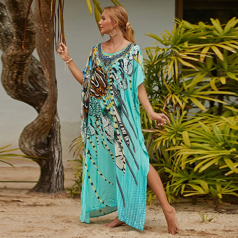 Hippy Boho Kaftan Collection Rayon Maxi Dress & Beach Cover-Up