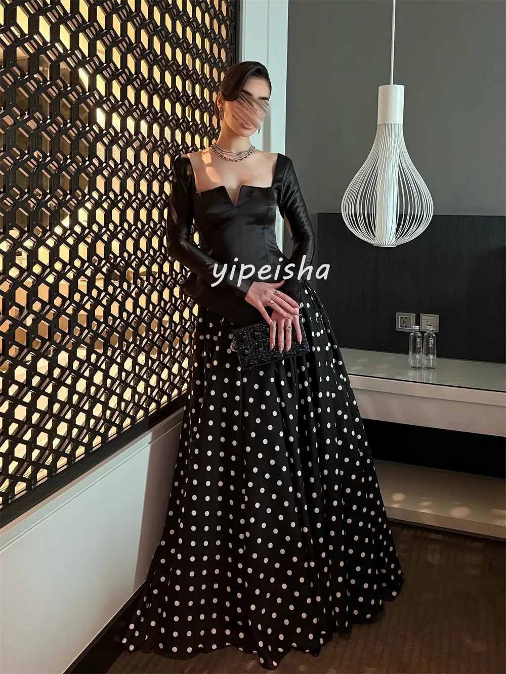 Square-Neck Pleated Satin Evening Dress