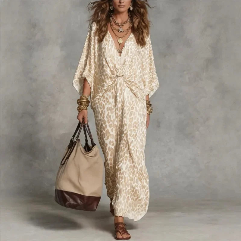 Leopard-Print Twist-Front Maxi Dress