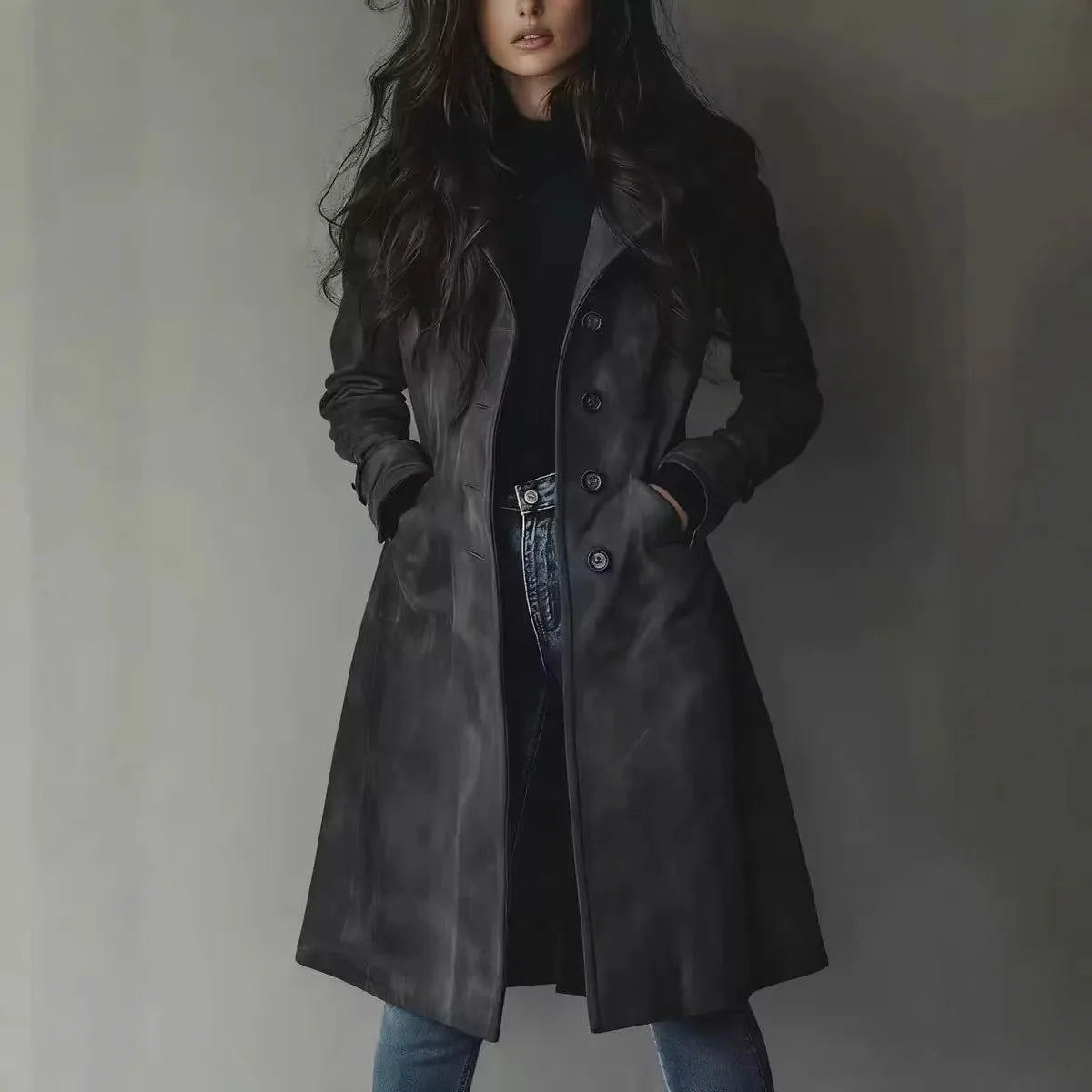 Brown Faux-Suede Longline Trench Coat