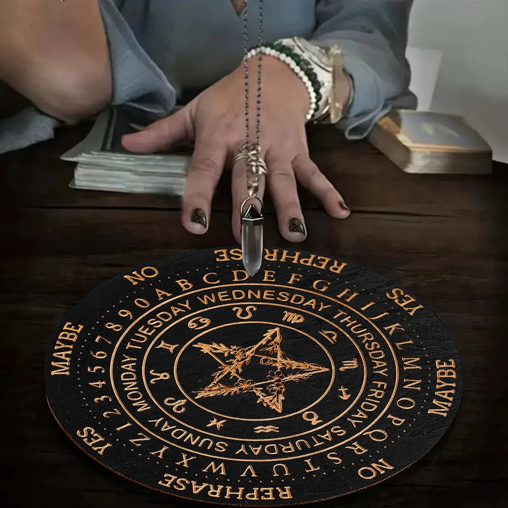 Magic Pentagram Pendulum Board Divination Energy Carven Wooden Decision Plate Meditation Metaphysical Altar Witchcraft Supplies