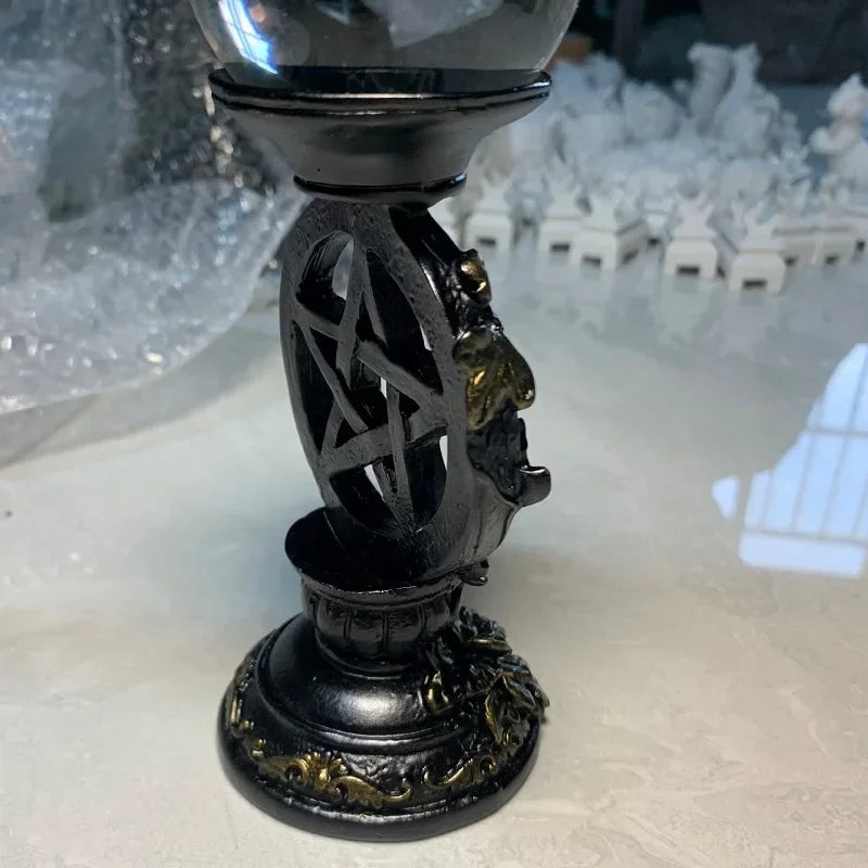 🔮 Pentagram Crystal Ball Display Stand & Altar Candle Holder