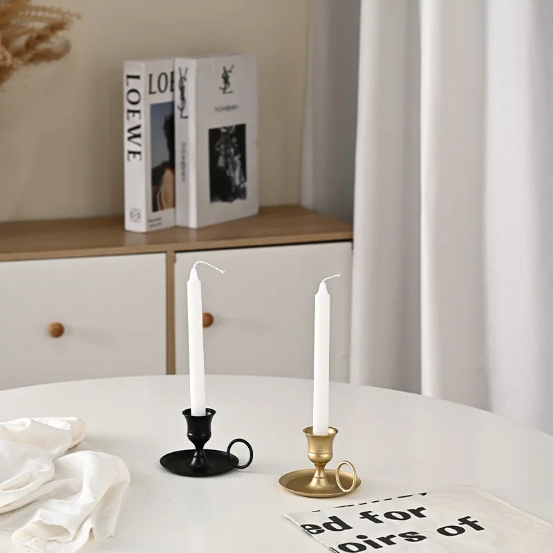 Metal Candle Holder Desktop Candlestick Adornment Candle Holder With Handle Centerpiece Dining Table Wedding Festive Decoration