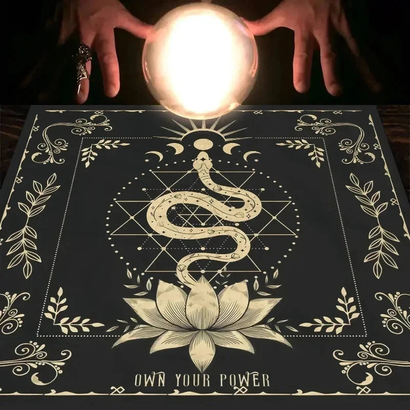 Tarot Tablecloth With Your Power, Snake Shaped Floral And Plant Print Astrology Tablecloth, Altar Decoration Tablecloth
