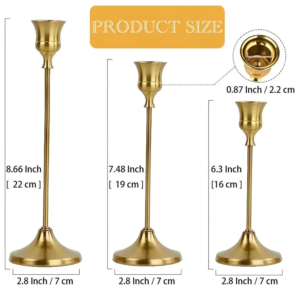 🕯️ 6-Piece Gold Metal Candlestick Holder Set