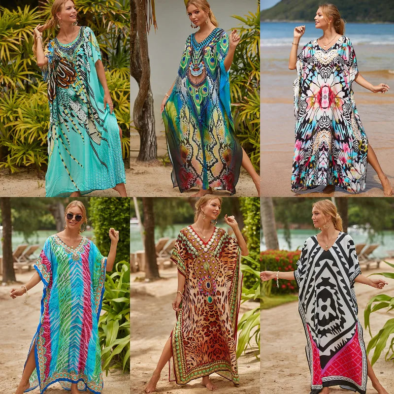 Hippy Boho Kaftan Collection Rayon Maxi Dress & Beach Cover-Up
