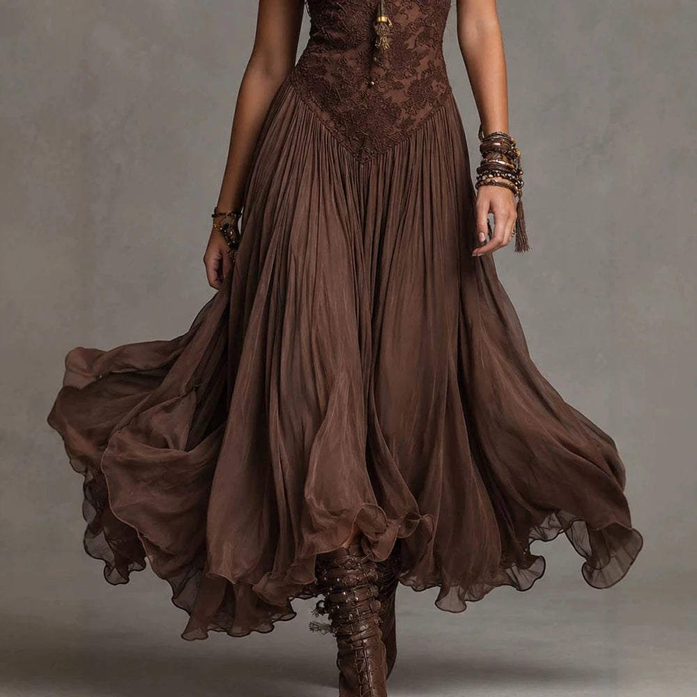Women‘s Spaghetti Strap Lace Midi Boho Dress