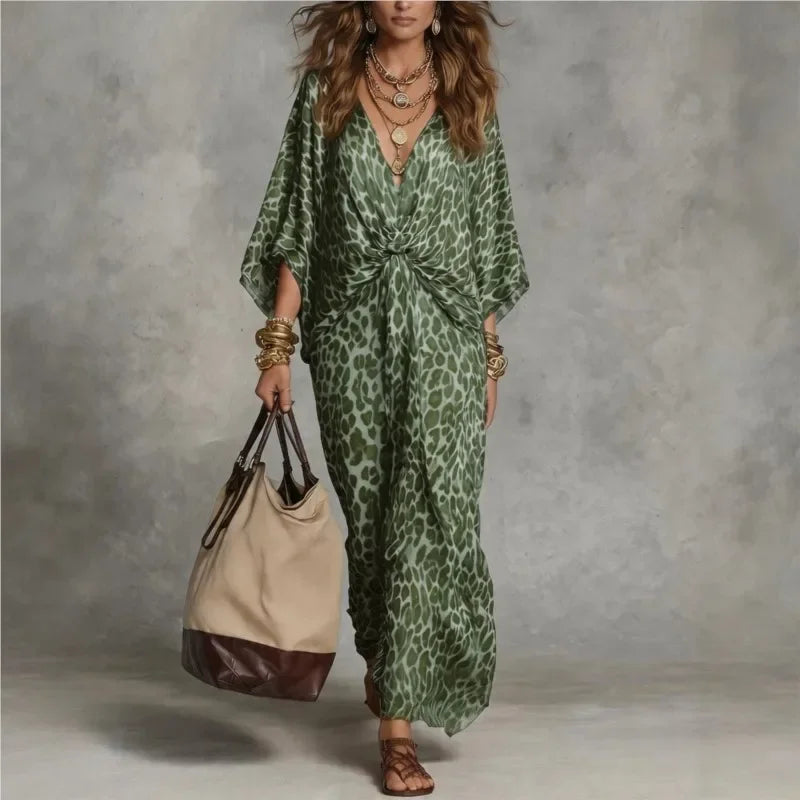 Leopard-Print Twist-Front Maxi Dress