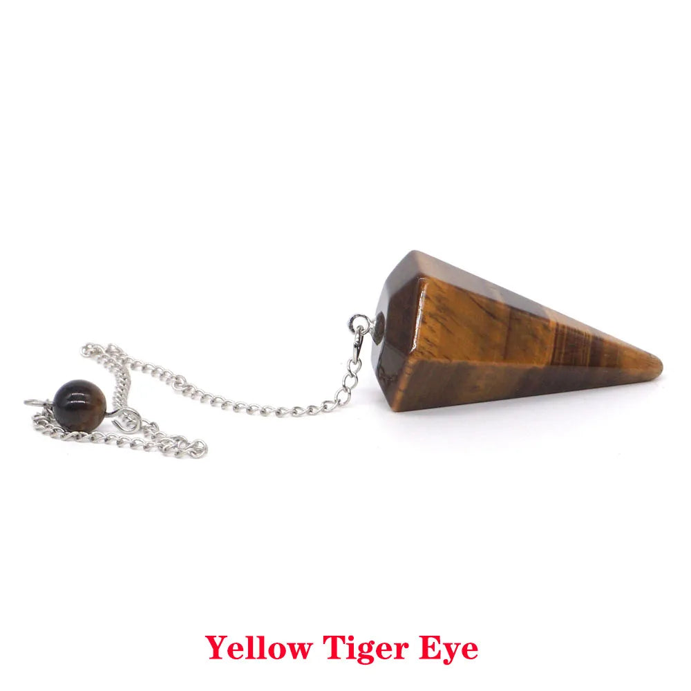 Pyramid Pendulum Natural Gemstone Chain Chakra Amulet Pendant Jewelry Reiki Healing Crystal Witchcraft Supplies Decor Ornaments