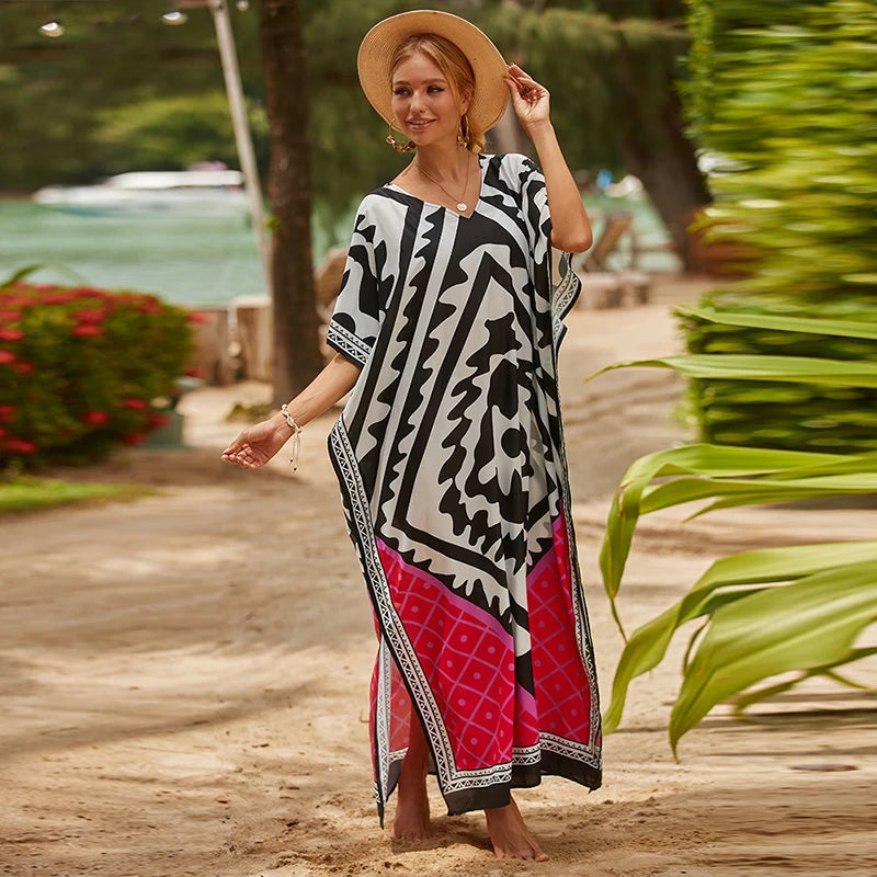 Hippy Boho Kaftan Collection Rayon Maxi Dress & Beach Cover-Up