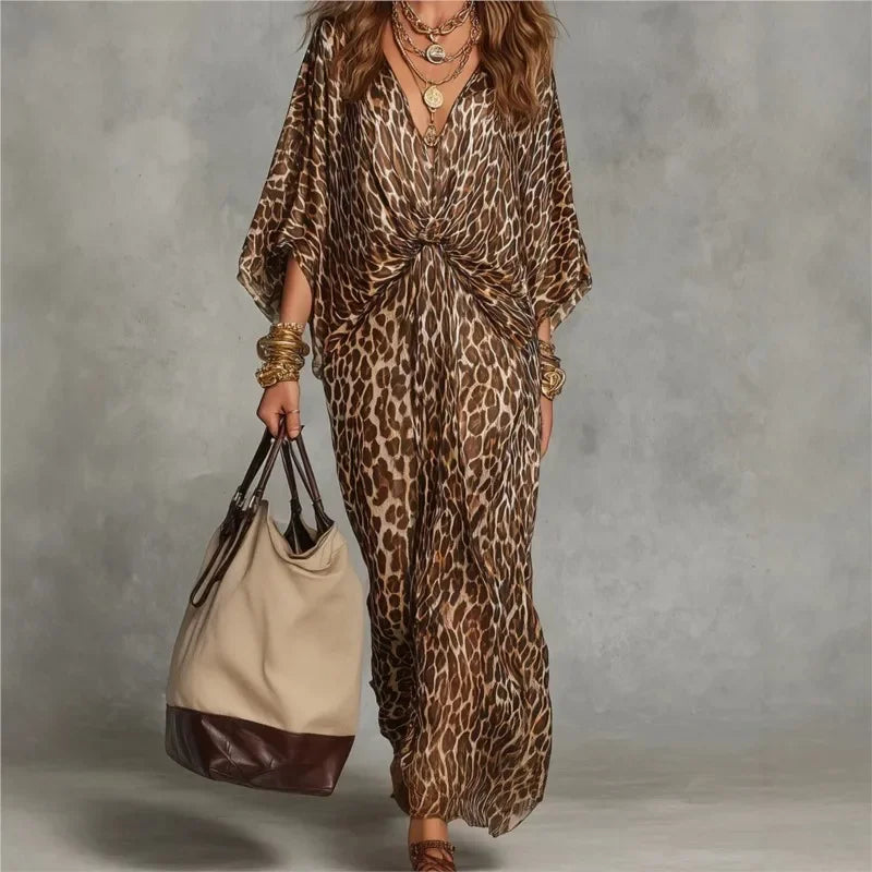 Leopard-Print Twist-Front Maxi Dress