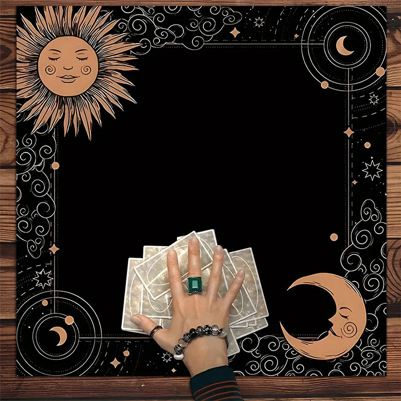 VIKAMA Tarot Star Tablecloth Sun Moon Copper Pattern Mystery Totem Tablecloth Waterproof Oil Proof Home Dining Tablecloth