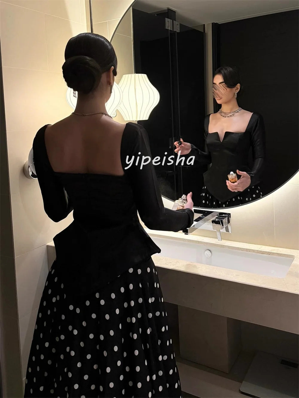 Square-Neck Pleated Satin Evening Dress