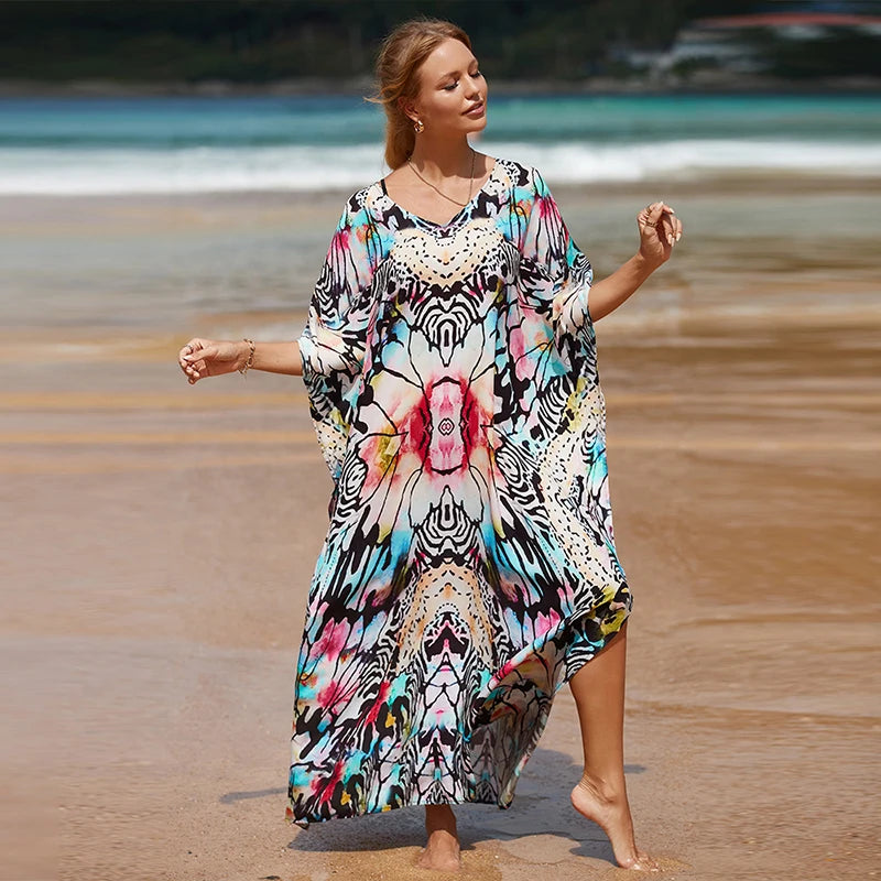 Hippy Boho Kaftan Collection Rayon Maxi Dress & Beach Cover-Up