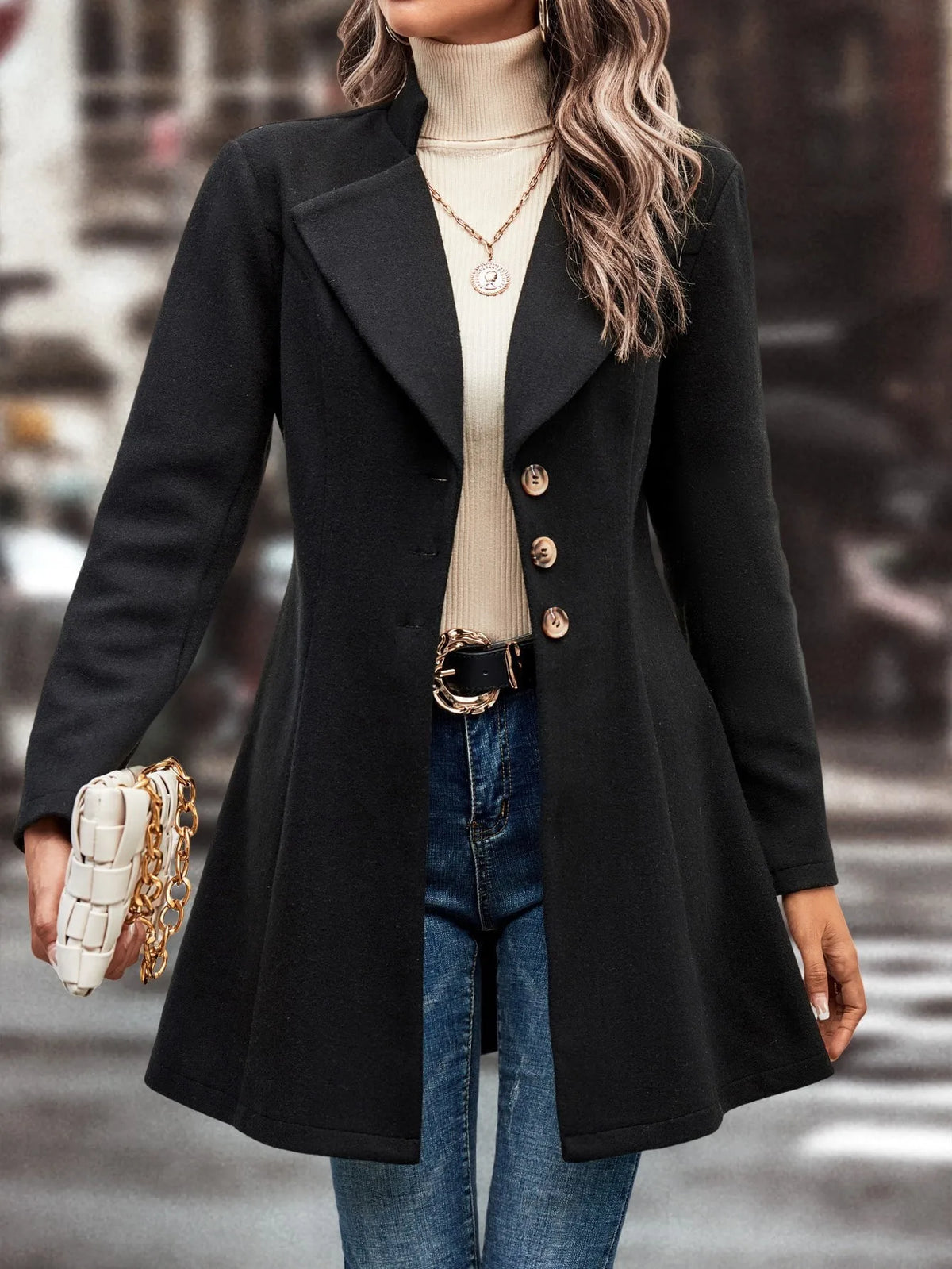 Tailored Lapel Coat with Button Front