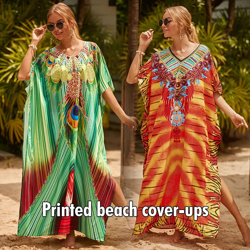 Hippy Boho Kaftan Collection Rayon Maxi Dress & Beach Cover-Up