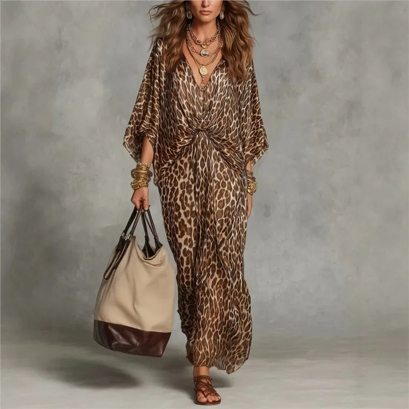 Leopard-Print Twist-Front Maxi Dress