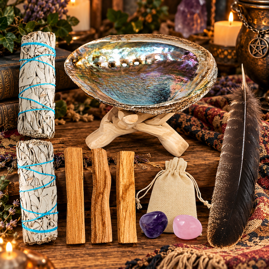 Home Cleaning Incense Set With White Sage, Holy Wood, Abalone Shell And Stand