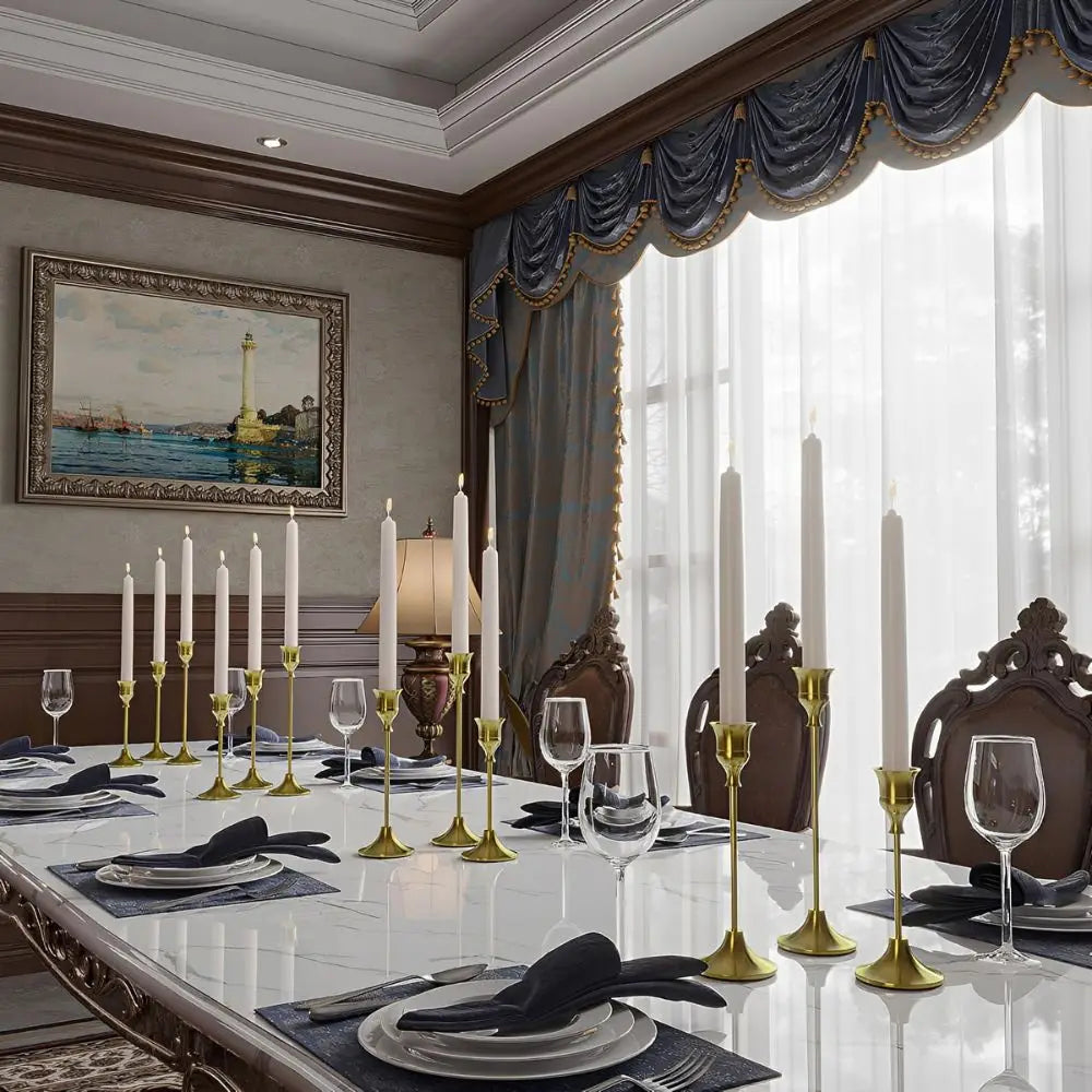 🕯️ 6-Piece Gold Metal Candlestick Holder Set